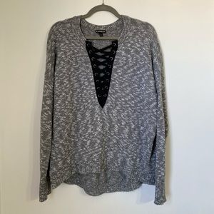 Express Lace-Up Hi-Lo Sweater